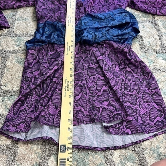 Delfi Mini Dress Jac Tie Snakeskin Print  XS Long Sleeve V-Neck Tie Waist Satin - Picture 13 of 13